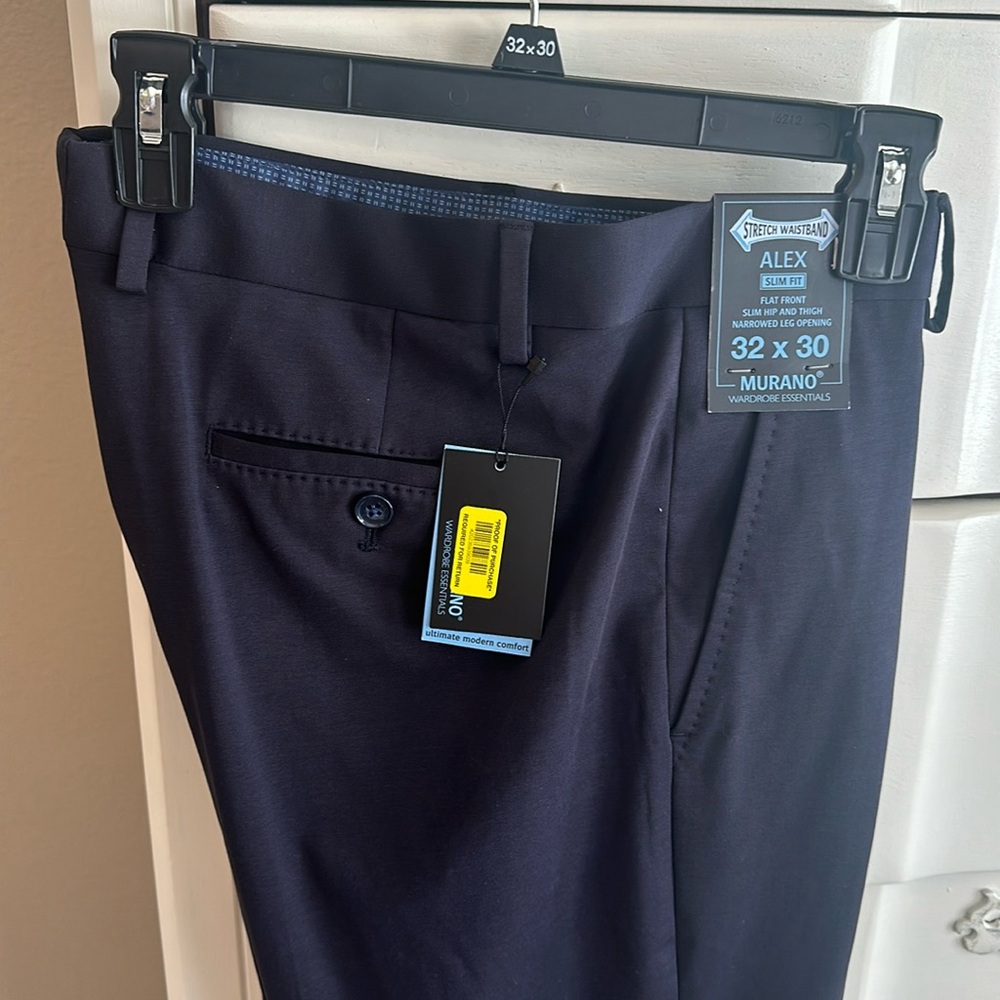 Murano slim fit 32x30 flat front navy blue dress pants new w tags